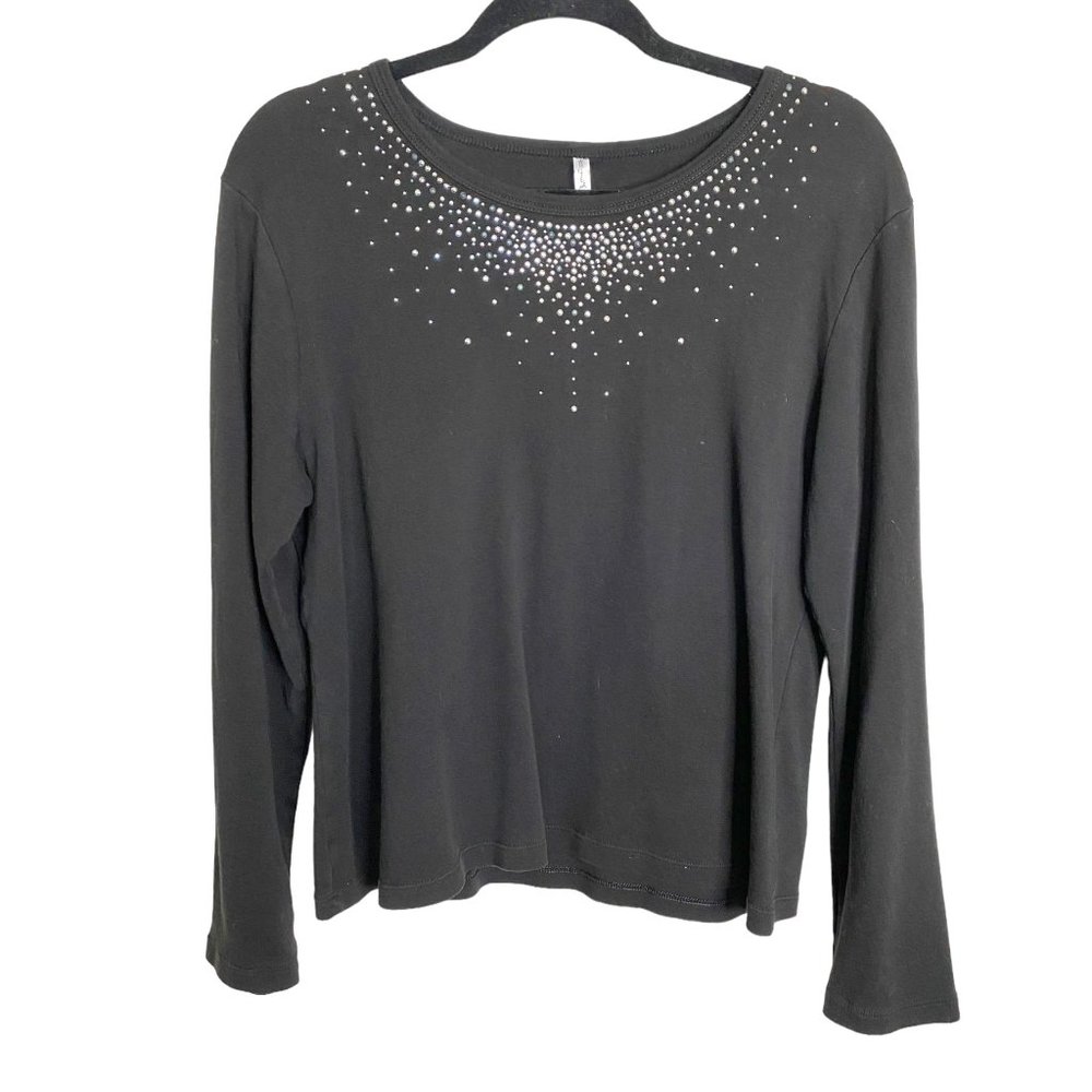 White Stag Women’s Black Studded Top XL Long Sleeve Embellished Sparkle Party